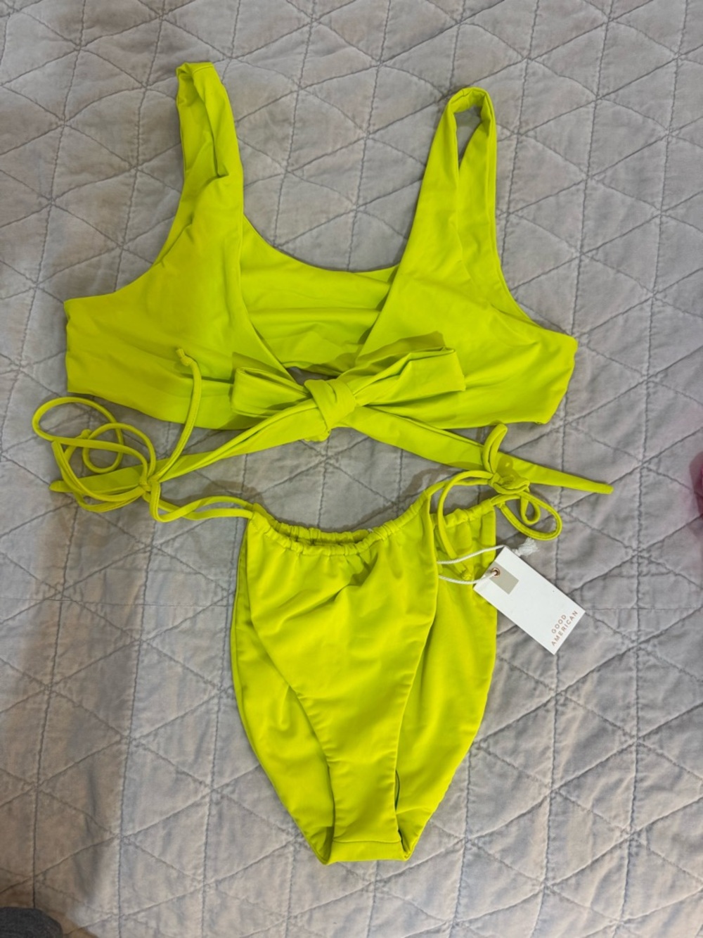 Good American Neon Lime Tie-Front Bikini Set